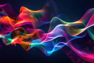 Obraz premium Artistic interpretation of sound visualized as vibrant, flowing ribbons across a dark background.