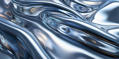 Abstract metallic waves with a smooth, reflective surface, ideal for backgrounds in technology presentations, modern design projects, industrial-themed visuals, high-tech branding, and luxury product 