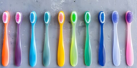 Assortment of Vibrant Toothbrushes in Stock Images Featuring Various Backgrounds. Concept Dental Hygiene, Vibrant Colors, Stock Photography, Background Variety, Toothbrush Collection