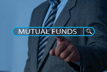 Search Browsing Internet Data Information Networking Searching Mutual Funds Concept. Businessman clicking internet search page.