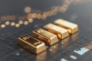 Gold bars stack on rate product life cycle stages with graphical data.
