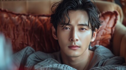 Handsome Korean Actor Posing for a Close Up Portrait Photo Shoot