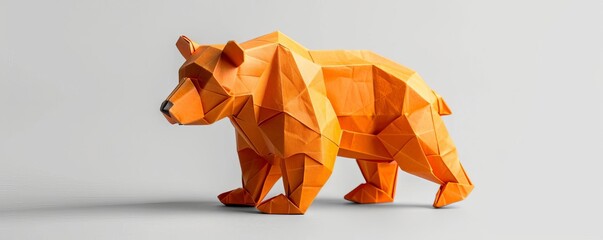 Cute origami bear, 3D model, white background, warm colors