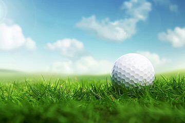 Obraz premium close up of golf ball on the green grass
