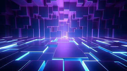 3d rendering of purple and blue abstract geometric background. Scene for advertising, technology, showcase, banner, game, sport, cosmetic, business, metaverse. Sci-Fi Illustration. Product display