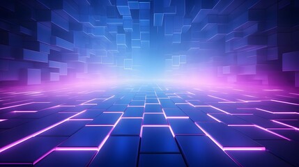 3d rendering of purple and blue abstract geometric background. Scene for advertising, technology, showcase, banner, game, sport, cosmetic, business, metaverse. Sci-Fi Illustration. Product display