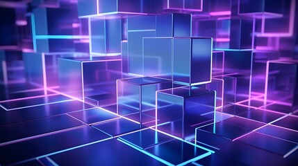 Fototapeta premium 3d rendering of purple and blue abstract geometric background. Scene for advertising, technology, showcase, banner, game, sport, cosmetic, business, metaverse. Sci-Fi Illustration. Product display