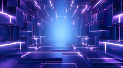 3d rendering of purple and blue abstract geometric background. Scene for advertising, technology, showcase, banner, game, sport, cosmetic, business, metaverse. Sci-Fi Illustration. Product display