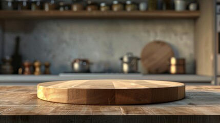 Wooden Cutting Board on Rustic Kitchen Counter