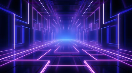 3d rendering of purple and blue abstract geometric background. Scene for advertising, technology, showcase, banner, game, sport, cosmetic, business, metaverse. Sci-Fi Illustration. Product display