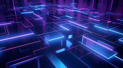 Obraz premium 3d rendering of purple and blue abstract geometric background. Scene for advertising, technology, showcase, banner, game, sport, cosmetic, business, metaverse. Sci-Fi Illustration. Product display