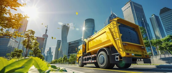 Solarpowered waste collection trucks in a clean city, Clean Energy Transportation, innovative green waste management