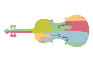 Beautiful colorful violin.Instrument orchestra string fiddle music.Clipart flat design.Isolate on white background.Vector illustration. Design element for music event,poster,banner,logo,print,deco.