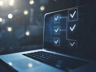 Monitoring and selection, Checklist and Quality Assurance, Online survey filling out, digital form checklist, Business performance monitoring concept, Concept of hiring, selection, interview