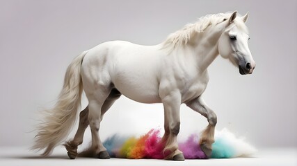 Obraz premium A white horse with some color on its fur, pure white background, high resolution