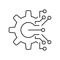 Gear with digital technology chip isolated on white background. Vector illustration