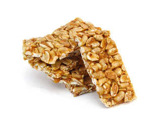 Honey bars with peanuts, sesame and sunflower seeds isolated