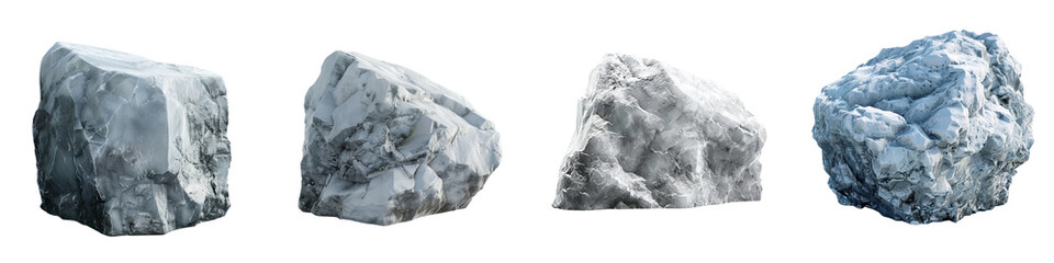 Fototapeta premium set of a digital art of a detailed snow-covered ice block, on a transparent background 