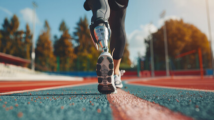 Amputee Athlete Running on Track