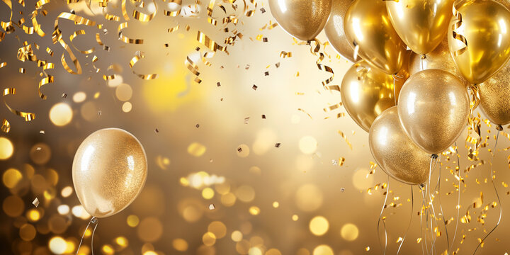 Jubil&auml;um goldene Ballons und Konfetti Hintergrund Motiv mit Partylaune