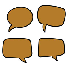 Hand drawn cartoon set of brown speech bubbles on a white background.