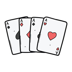 Hand drawn cartoon set of playing cards aces on white background. Concept gambling, poker.