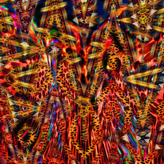 Combination textile collage pattern of wave and lines colored leopard snake tiger textures

