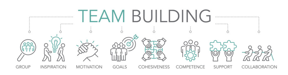 Team building - thin line two-tone icon concept vector illustration