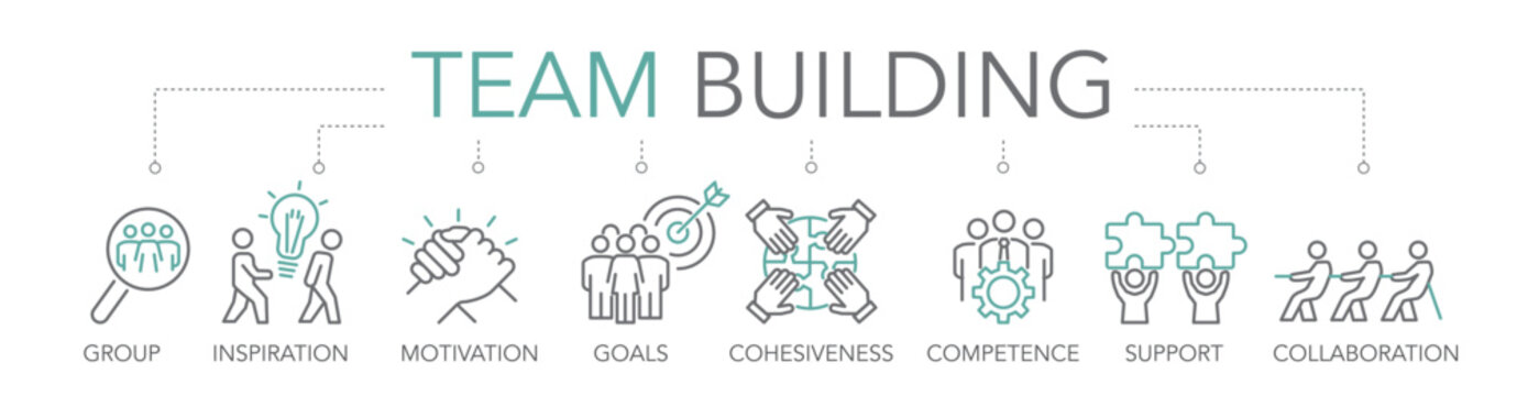 Team building - thin line two-tone icon concept vector illustration