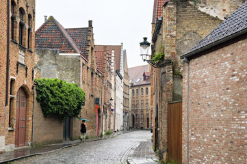 Obraz premium Historic houses on the banks of a canal in Bruges, Brugge, Belgium, Europe