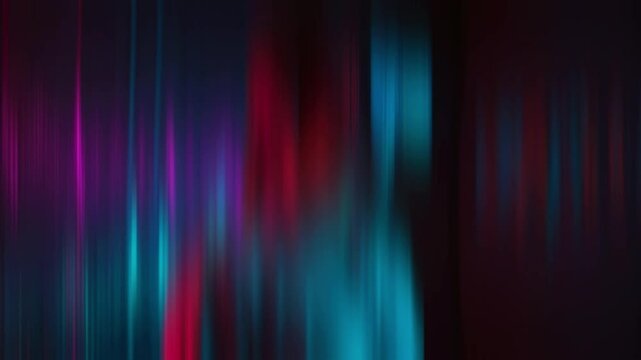 A woman wearing a virtual reality headset with a blue and pink background.