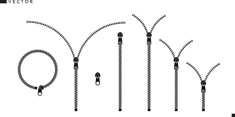 Abstract zipper silhouette. Black zip vector. Isolated zippers on white background © Aleksei_7799
