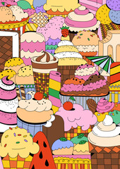 Ice cream, different types of ice cream, color vector illustration.