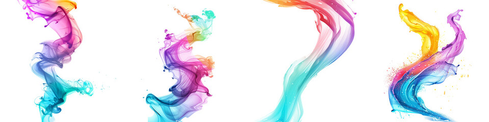 Fototapeta premium Set of A Streamer color. Cool colors, spray effect, intertwined with gentle spray textures on a transparent background