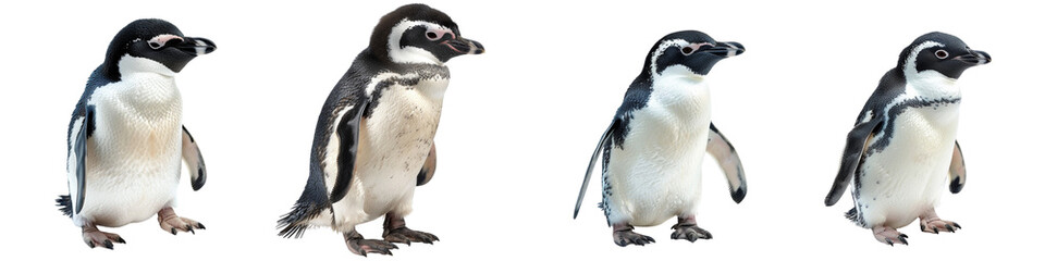 Fototapeta premium set of A real little penguin, full body, isolated on a transparent background