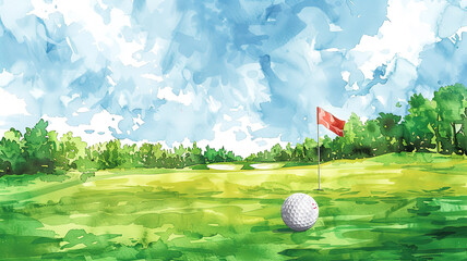 Amazing Golf course background in hand drawn style