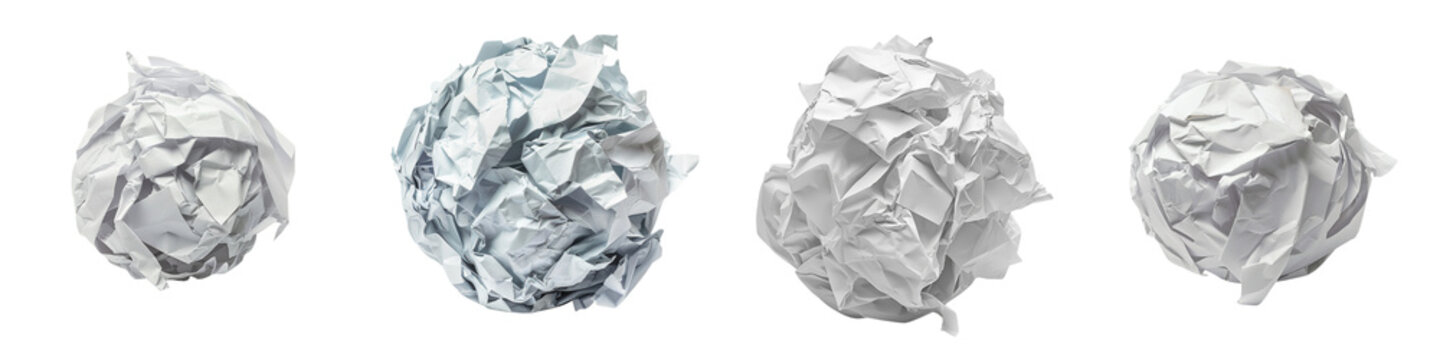  set of a scrunched up paper ball on transparent background