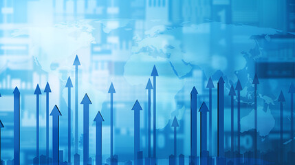 Business Growth Trend with Rising Arrows on World Map