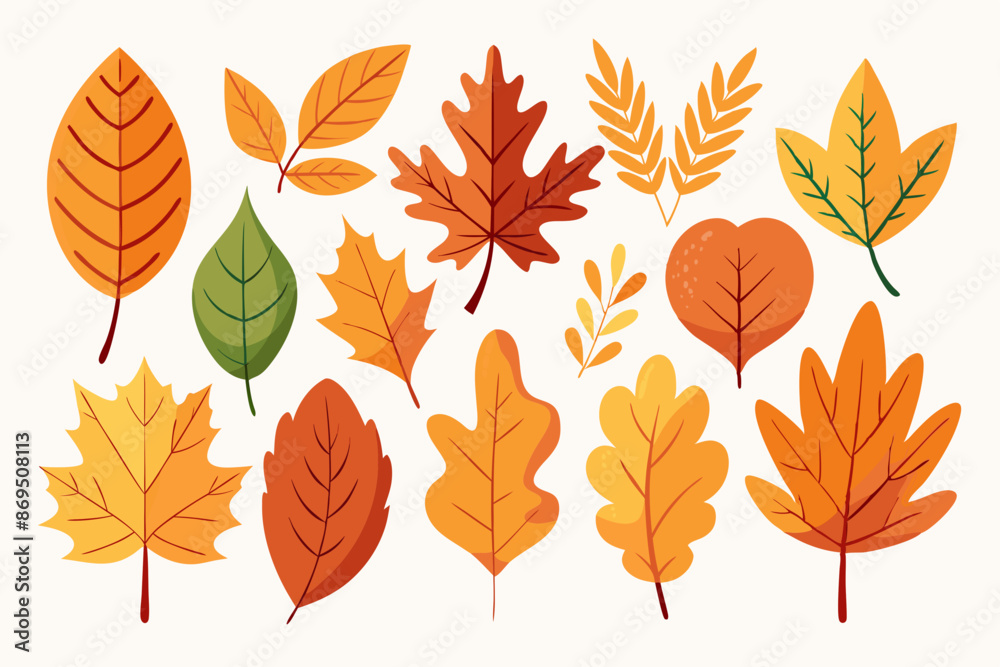 Wall mural a collection of gold autumn leaves in various shapes and colors