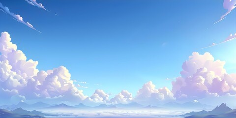 Sunny Skies, Clouds, and Mountains in a Cartoon Fantasy World. Concept Fantasy World, Sunny Skies, Clouds, Mountains, Cartoon