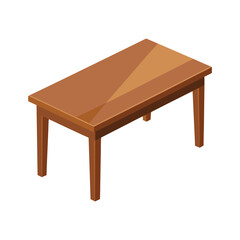 Brown rectangle table with wooden legs isolated on white