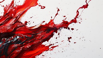 Ruby red paint exploding into bold splashes, filling a pristine white surface with color.