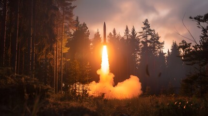 Missile Launching from Forest Clearing Contrasts Military and Nature