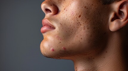 Teenager worry about acne and easily irritated skin conditions. sensitive skin and skin care concept.