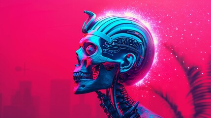 Machine learning robots analyzing ancient Egyptian artifacts under cosmic rays, glowing circuits, high detail, digital illustration, vibrant colors, surreal ambiance