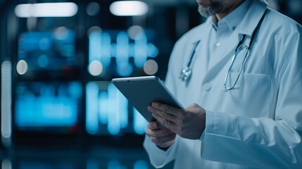 Medical researcher examining clinical trial data charts, photorealistic, high detail