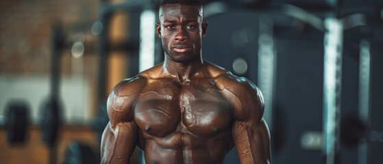 Man with toned physique showcasing the results of a motivational workout.generative ai