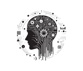 Obraz premium artificial intelligence vector art graphic resources silhouette vector style, white background