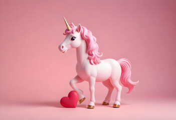 Unicorn with a heart on a pink background. Generated with AI
