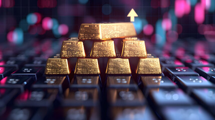 Gold bar resting on a stocks and shares graph 